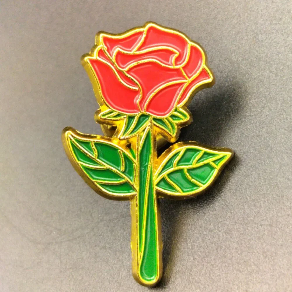 Rose Gold Tone Flower Enamel Brooch Pin Red Green